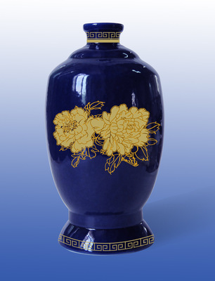 供應陶瓷酒瓶 500ML藍釉牡丹花酒瓶——德化縣同興瓷廠專業酒類包裝